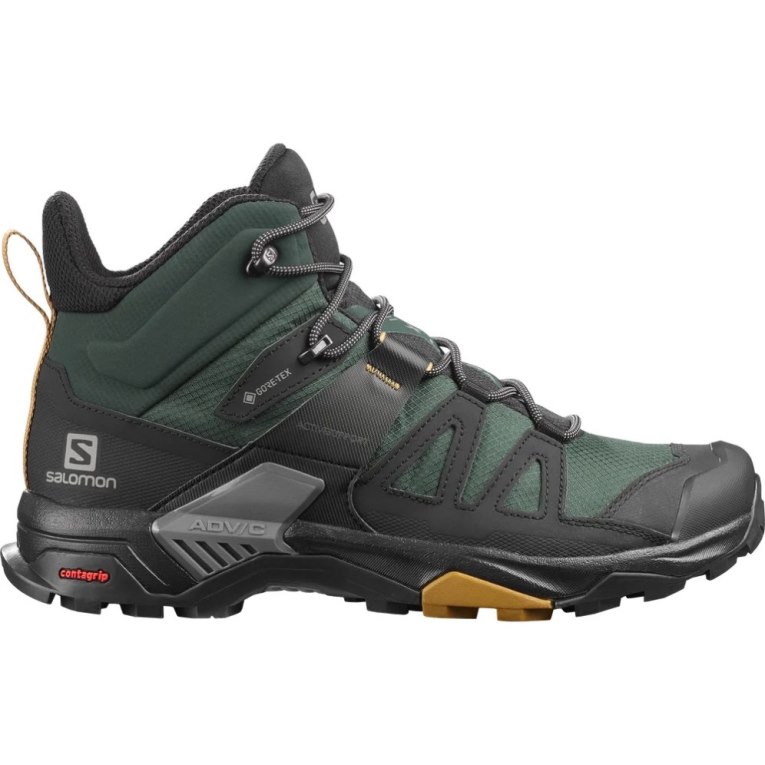 Green / Black Salomon X Ultra 4 Mid GTX Men\'s Hiking Boots | PH 74506V